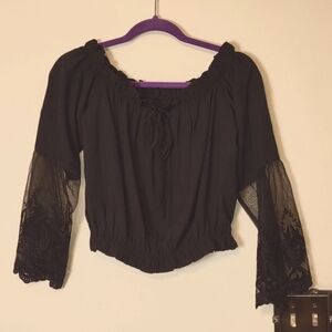 Shein Black Cropped Top with Lace Sleeves